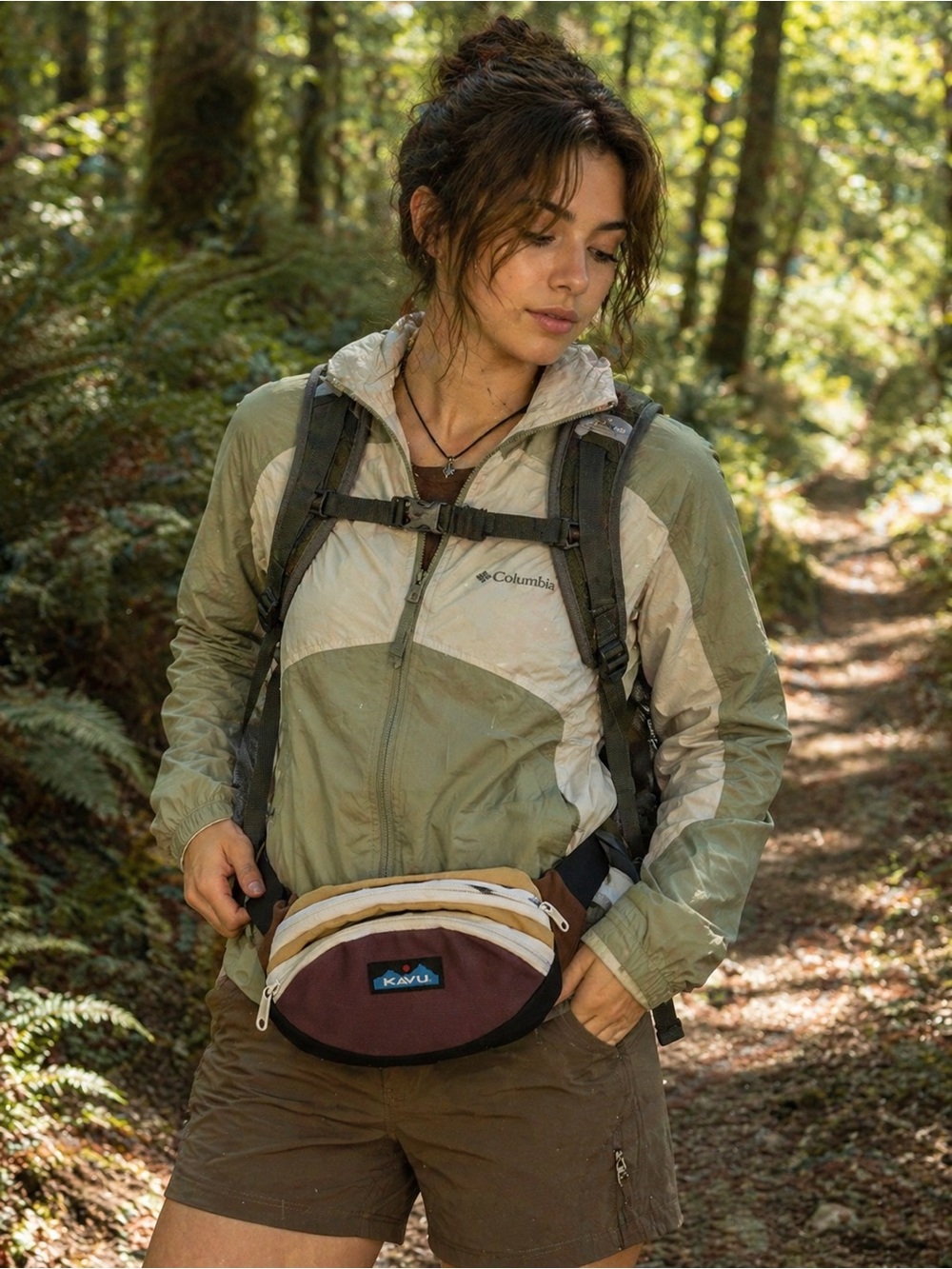 Kavu woamans Brown and Cream Canvas Belt Bag with Black Strap